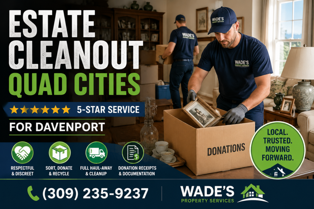 Estate cleanout Quad Cities — Wade's crew sorting items in a Davenport family home