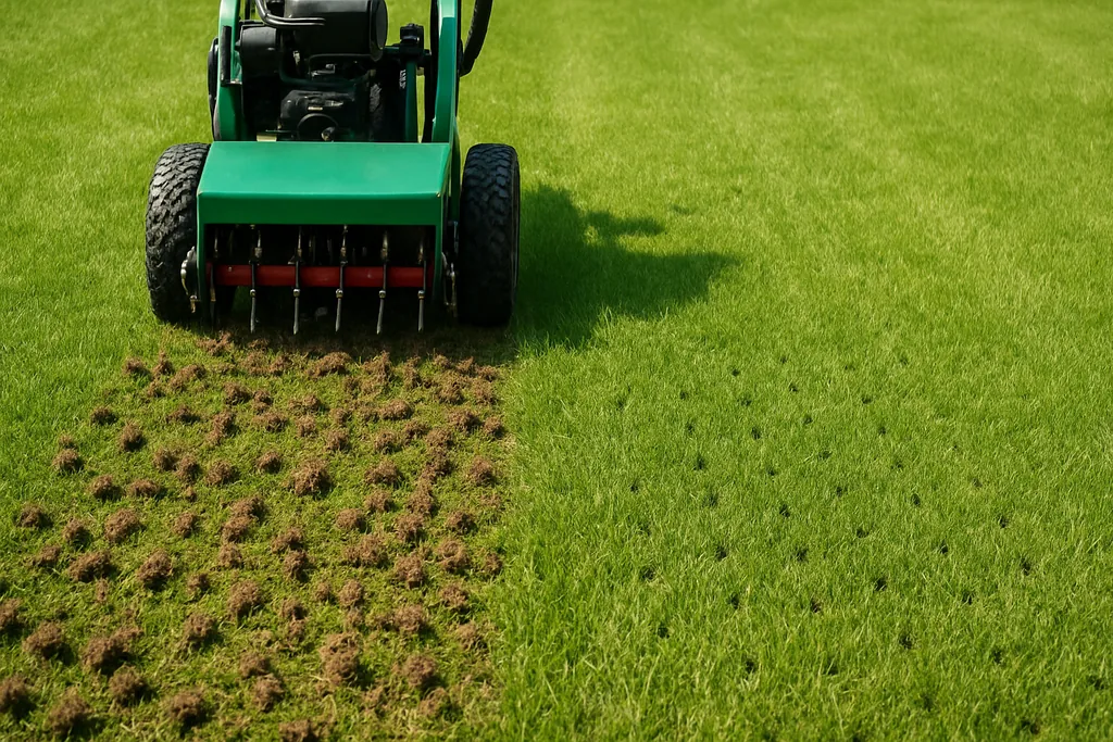 core aeration vs spike aeration comparison on a green lawn