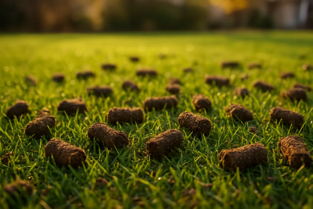 is lawn aeration worth it - freshly aerated green lawn with soil plugs