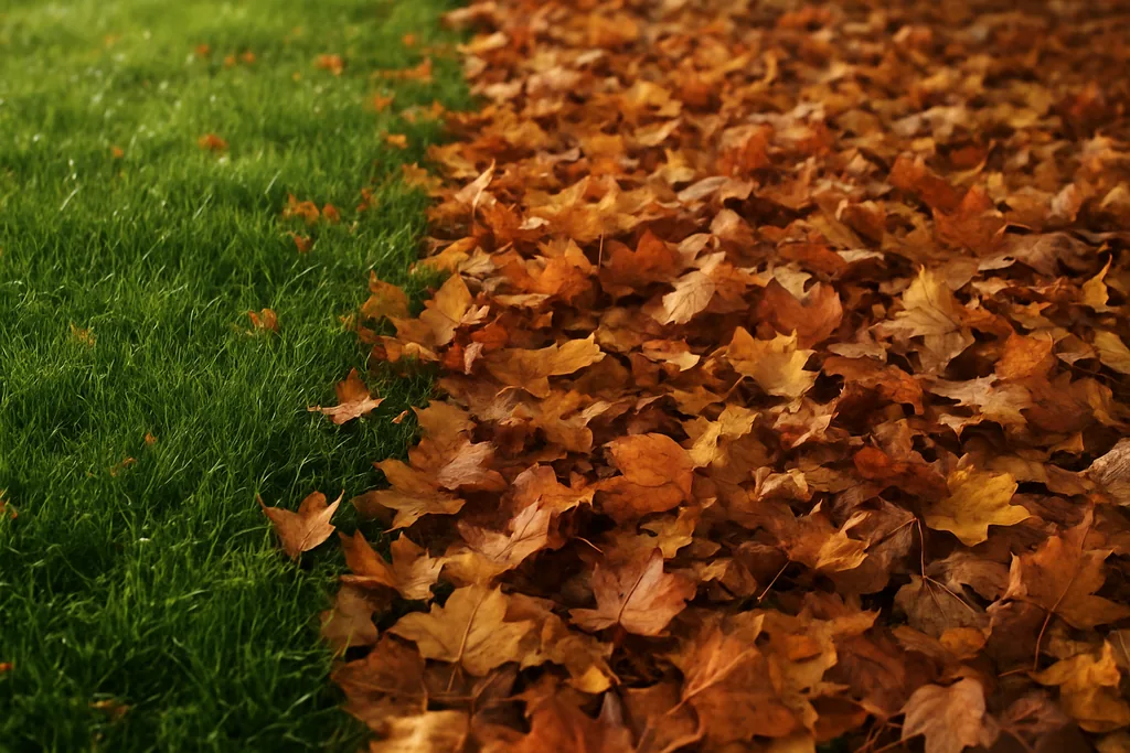 should you remove leaves from your lawn - leaves partly covering green grass